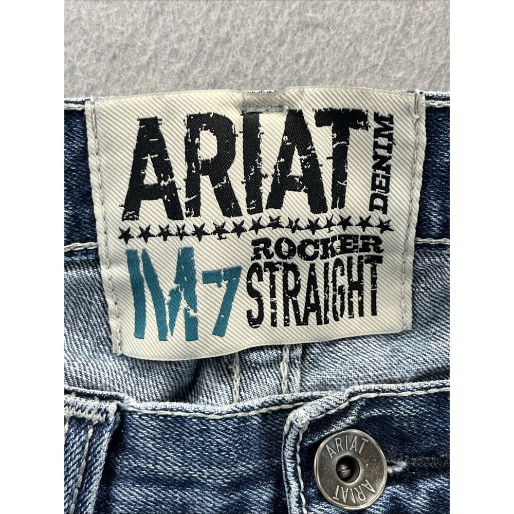 Ariat M7 Jeans Mens 35x32 Blue Rocker Straight Leg Denim Medium Wash Western - Picture 14 of 16